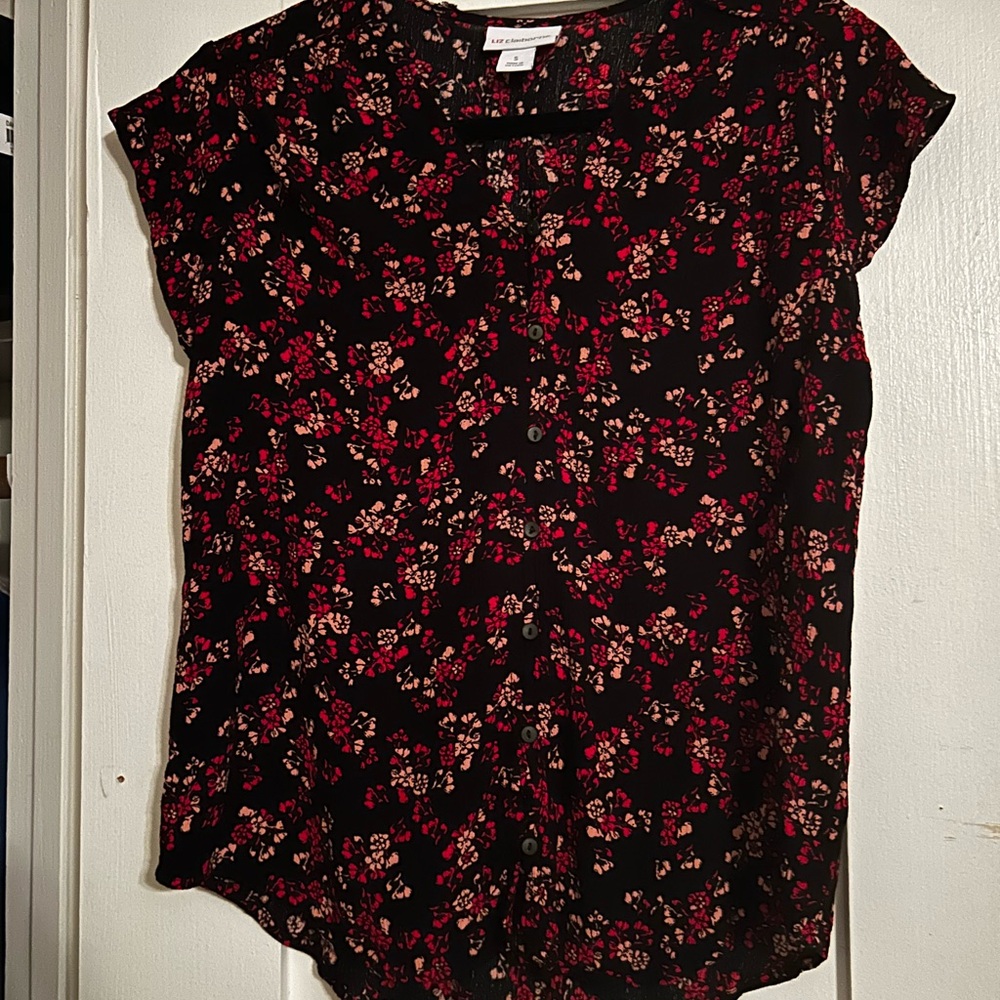 Liz Claiborne Black and Red Floral Blouse